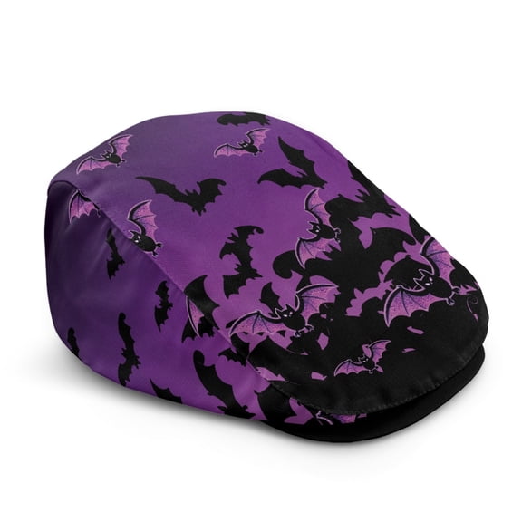 CHAQLIN Halloween Newsboy Hat Featuring Purple Black Bat, Retro Polyester Flat Cap for City Walk and Outdoor Casual Wear