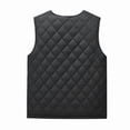thumbnail image 3 of Men's and Women's Casual Solid Color Embossed Checkered Texture V-neck Zipper Fleece Warm Sleeveless Cotton Vest, Unisex Vest for Style and Warmth,Black,2XL, 3 of 6