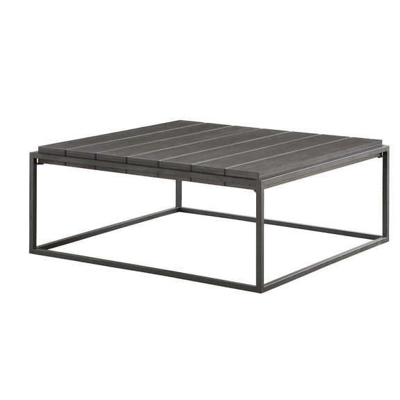 Starlight Canyon Home Square Coffee Table, 48 Inch, Plank Top, Dark Grey Iron Base