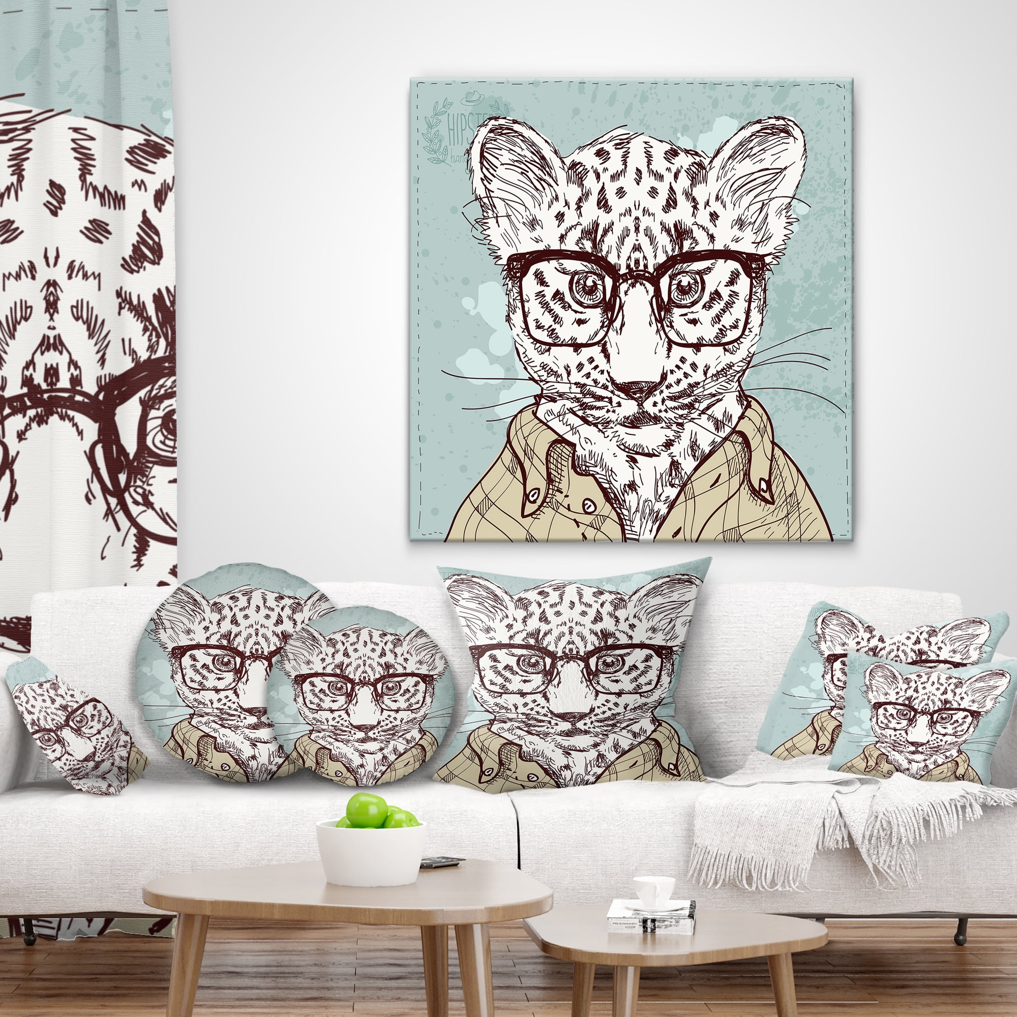 Designart Hipster Leopard with Glasses - Animal Throw Pillow - 12x20