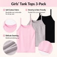 thumbnail image 3 of Posijego 3 Pack Girls Undershirts Dance Tank Tops Cotton Camisoles Spaghetti Strap Camis Sleeveless Tops, 3 of 7