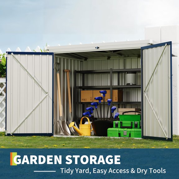 COZONY Outdoor Trash Can Storage Box, Galvanized Steel Lockable Enclosure with Sloped Roof for Backyard Patio Garden
