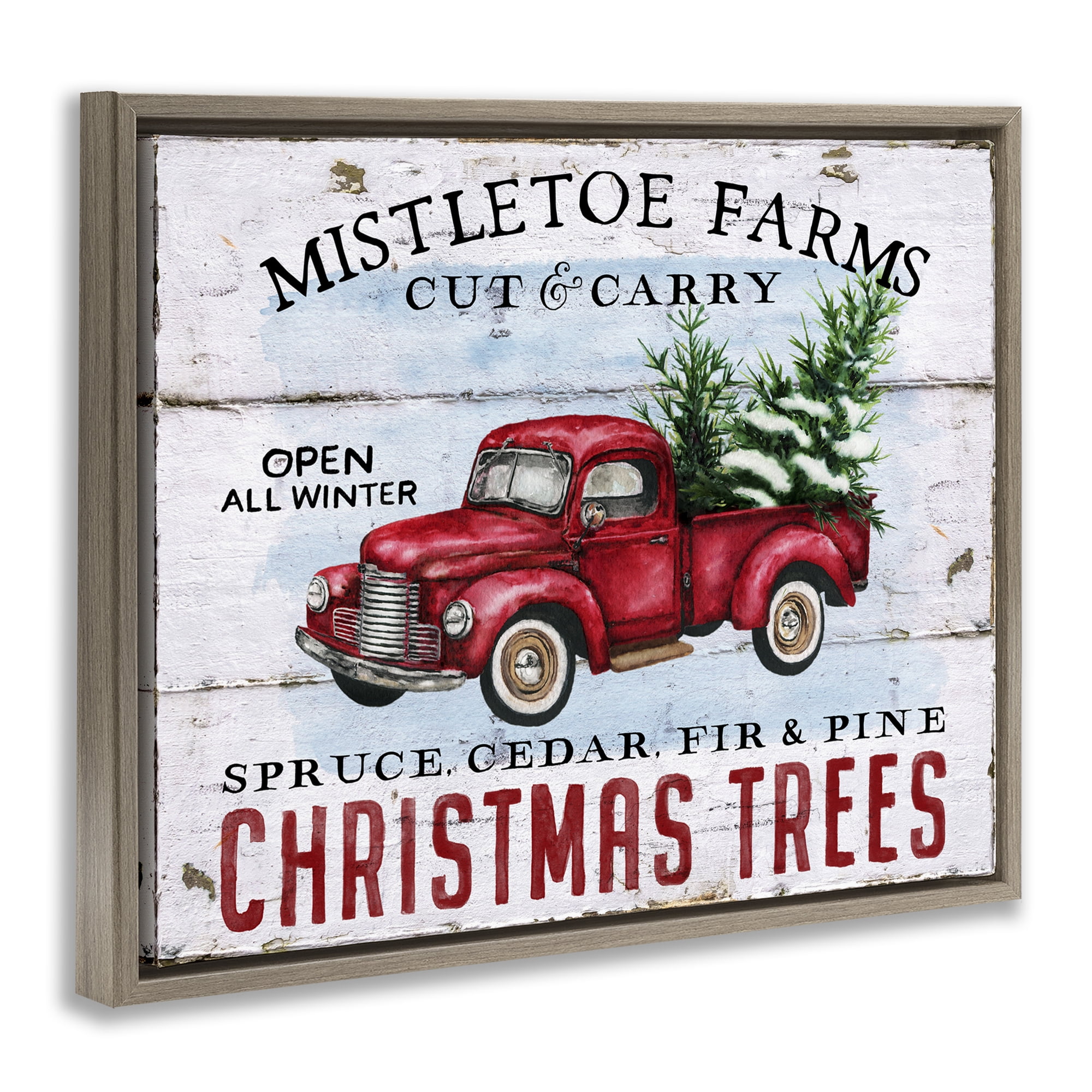 Stupell Industries Mistletoe Farm Trees Holiday Painting Brown Floater Framed Canvas Art Prints Wall Art, 21 x 17