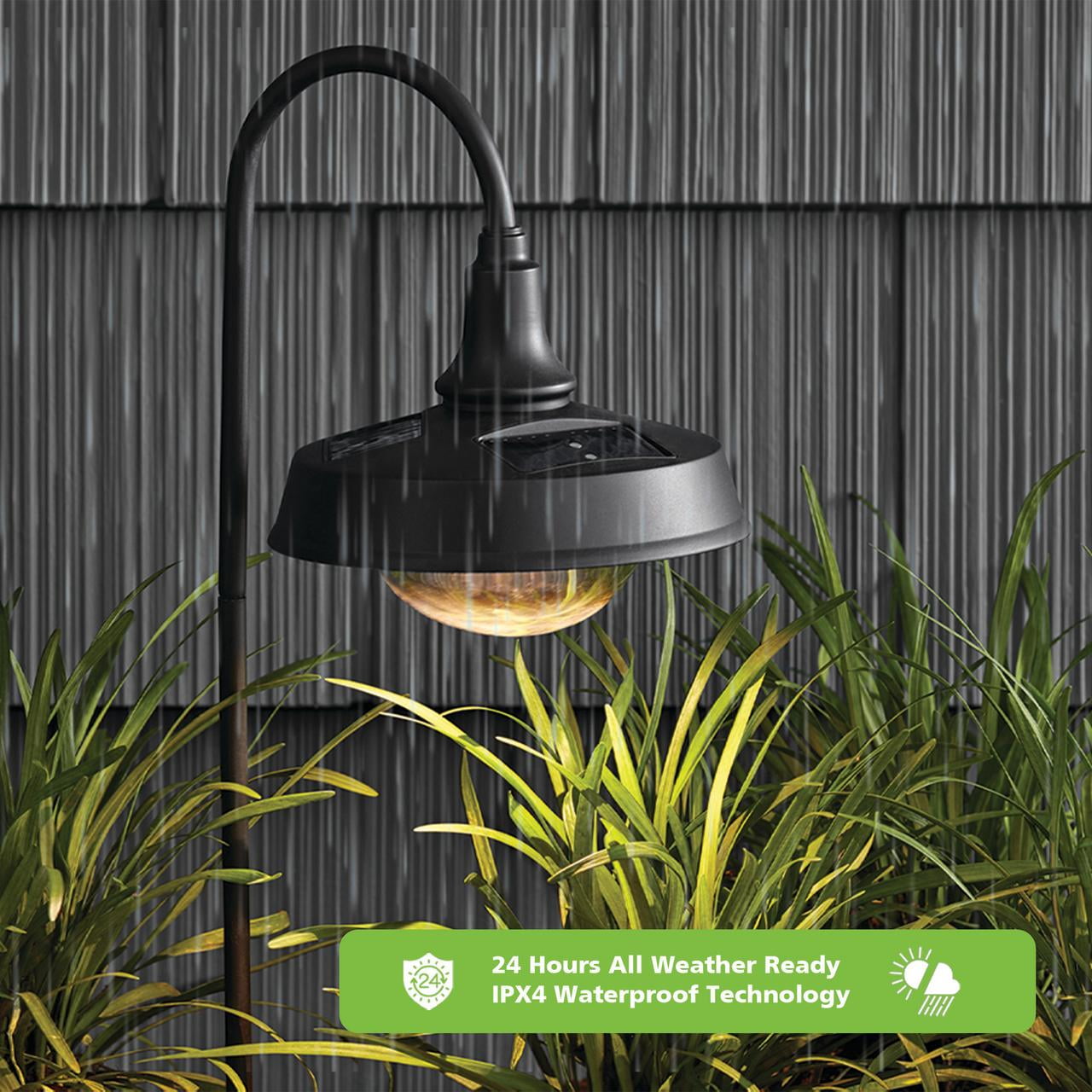 Better Homes & Gardens Corbyn Solar Powered Matte Black Metal Landscape LED Pathway Downlight, 20 Lumens (4 Count)