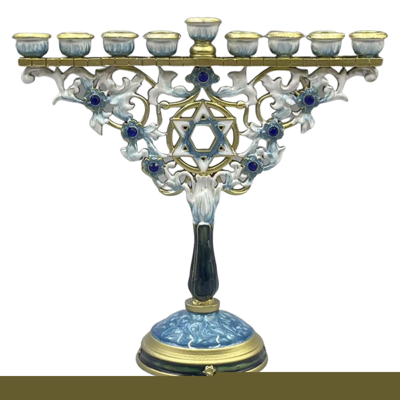 thumbnail image 3 of Candelabro de metal Menorah de 9 brazos, 18,3 x 17 cm, accesorio para altar del hogar, adorno tradicional versátil de mesa., 3 of 9