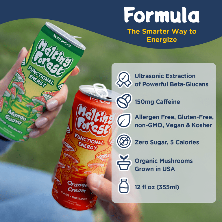 Melting Forest Mushroom Energy Drink Variety Pack, Zero Sugar, 12