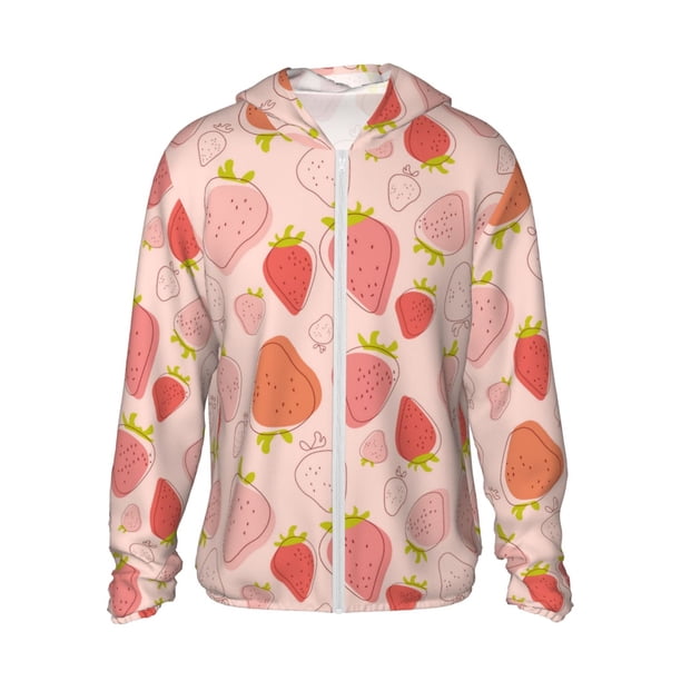 Fotbe Strawberry Chaqueta con Protección Solar UPF 50+ para Hombre y Mujer, Camisa con Capucha y Bolsillos-X-Large