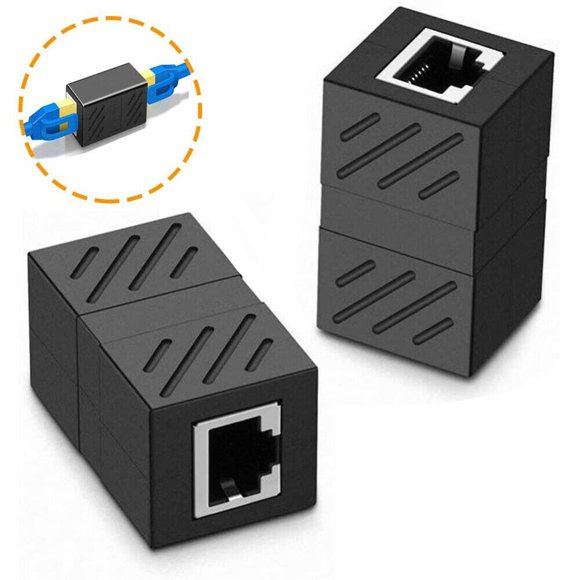 RJ45 Coupler 2 pieces in-line Cat7 Cat6 Cat5e Ethernet Black Supershield