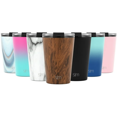 Simple Modern 12oz. Classic Tumbler Travel Mug with Clear Flip Lid & Straw - Coffee Vacuum Insulated Gift for Men and Women Beer Pint Cup - 18/8 Stainless Steel Water Bottle Pattern: Wood Grain