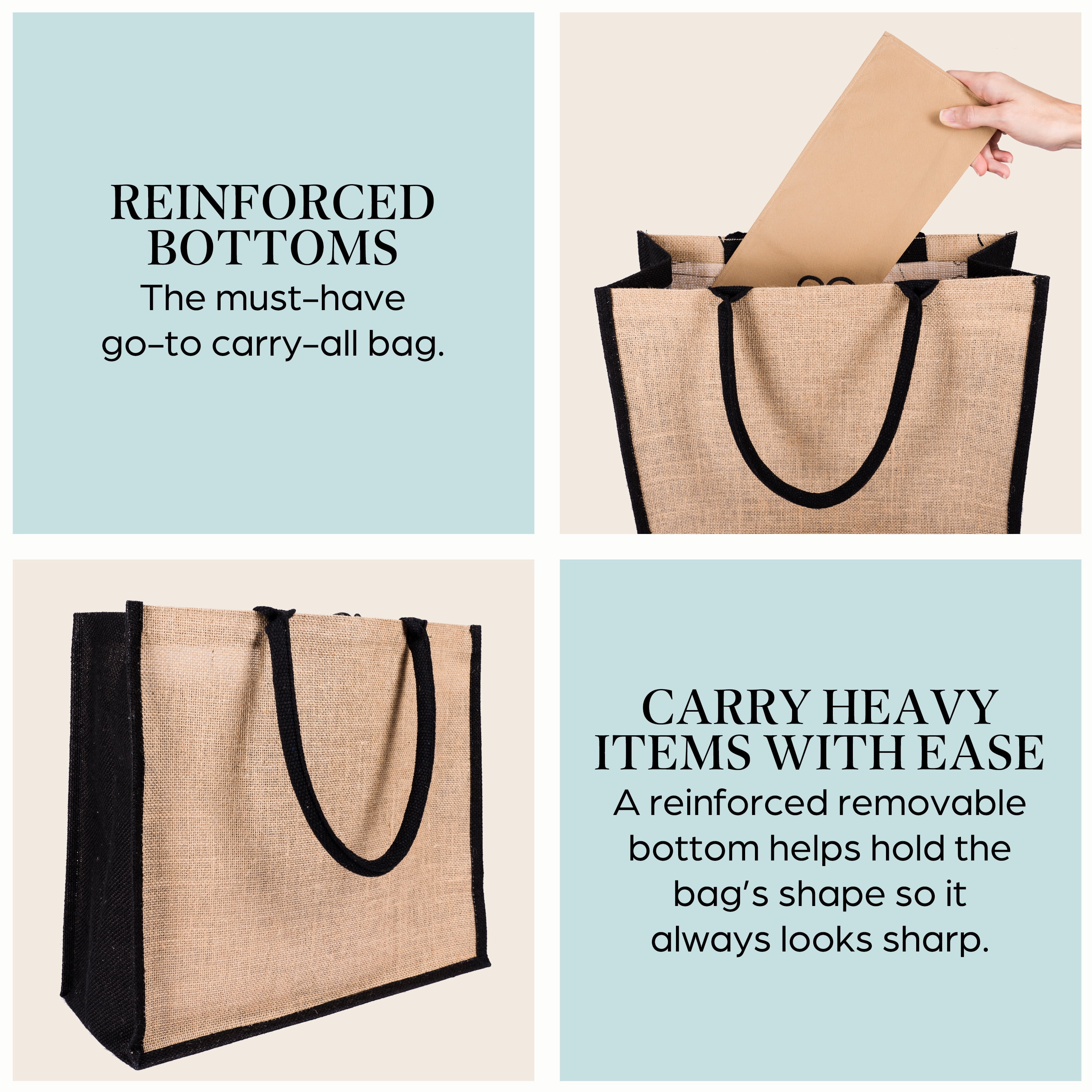 FOLIATE Jute Tote Handbag with Zipper Pouch (Large, The Elephant)