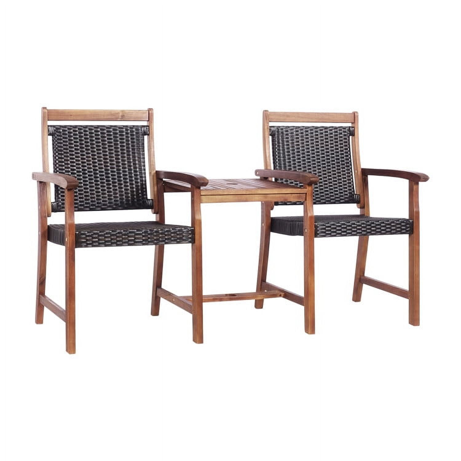 Aimee Lii 2-Seat Patio Rattan Acacia Wood Chair with Coffee Table, Modern Patio Furniture Aimee Lii 2-Seat Patio Rattan Acacia Wood Chair with Coffee Table, Modern Patio Furniture