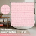 thumbnail image 3 of Dznils Pink Ruffle Shower Curtain with Hooks, Farmhouse Fabric Bathroom Curtain, 72" x 72", 3 of 10