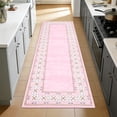 thumbnail image 3 of Nanan 2'x6' Geometric Bordered Runner Rug Modern Throw Carpet, Washable Rug Soft Non Slip Indoor Floor Mat for Living Room Bedroom Home Decor, Pink, 3 of 9