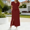 thumbnail image 2 of Bovxnpu Women Skirt Set Casual Office Outfits 2 Piece V Neck Short Sleeve Top High Waisted Slit Skirts, 2 of 8