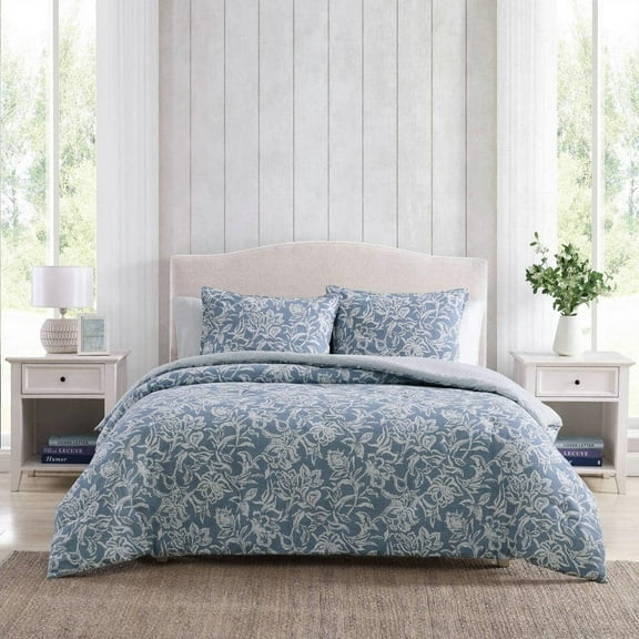 Tortola 3-Piece Blue Cotton Slub Cotton King Comforter Set
