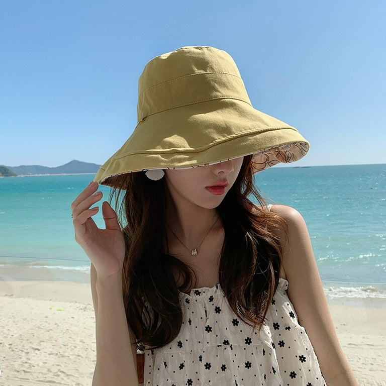 Sun Hats for Women, Yellow Womens Outdoor Solid Flower  display picture 3