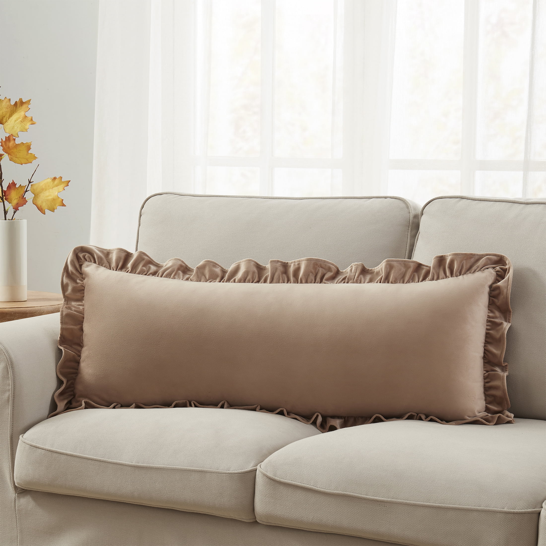 My Texas House 14" x 36" White Pepper Ruffle Oversized Lumbar Decorative Pillow
