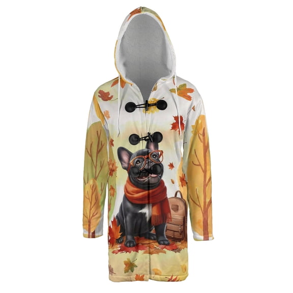 Welcome Fall French Bulldog Enjoys School Time Autumn Fall Leaves All Over Print 3D Hooded Duffle Toggle Coat Dog Lover Gifts - 02013