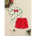 thumbnail image 2 of Mialoley Toddle Boy Two-Piece Outfits, Santa Claus/Christmas Tree Turn-Down Collar Shirt + Solid Color Short Trousers, 2 of 8
