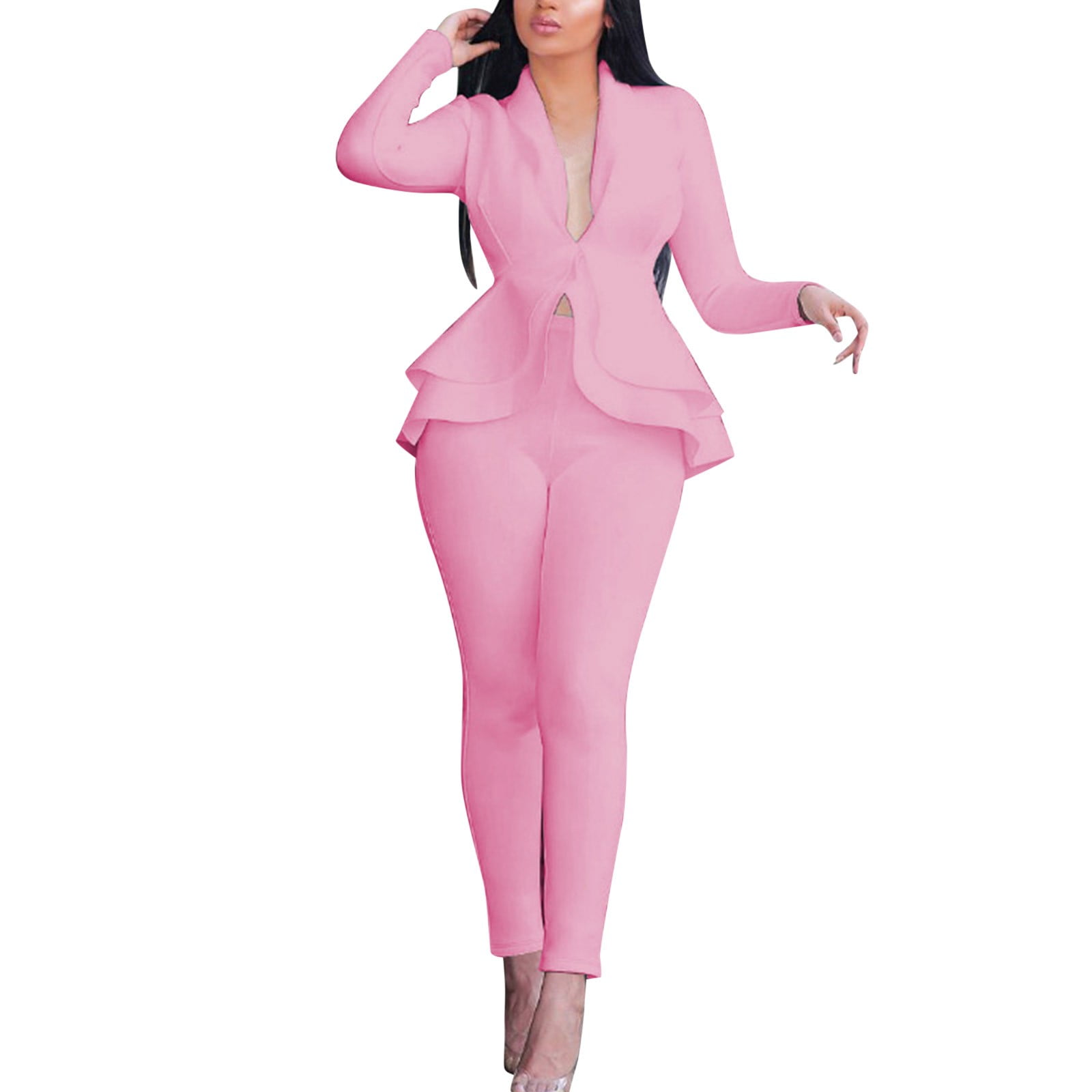 Womens Pants Pant Suit Women Dressy Petite Border Exclusive Supply Source Women s Clothing and Fashion Ruffles Air Adult Female Clothes Pink Size S