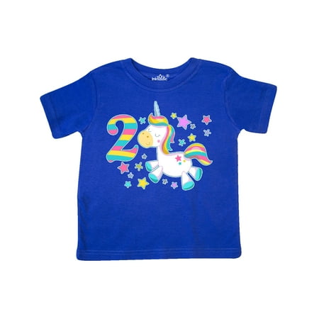

Inktastic Second Birthday Rainbow Unicorn Plush and Stars Gift Toddler Boy or Toddler Girl T-Shirt