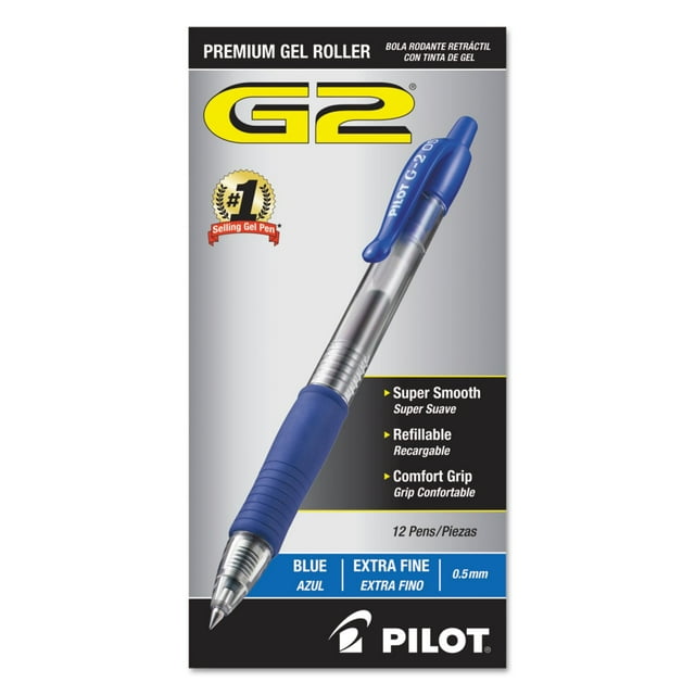 Bolígrafos de gel PILOT G2 Premium extrafinos de 0,5 mm, color azul, 12 unidades