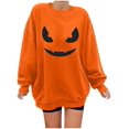 thumbnail image 1 of Chandails en Molleton Visage de Citrouille d'Halloween pour Femmes Manches Longues Surdimensionnées Col Rond Orange Pull Tops, 1 of 7