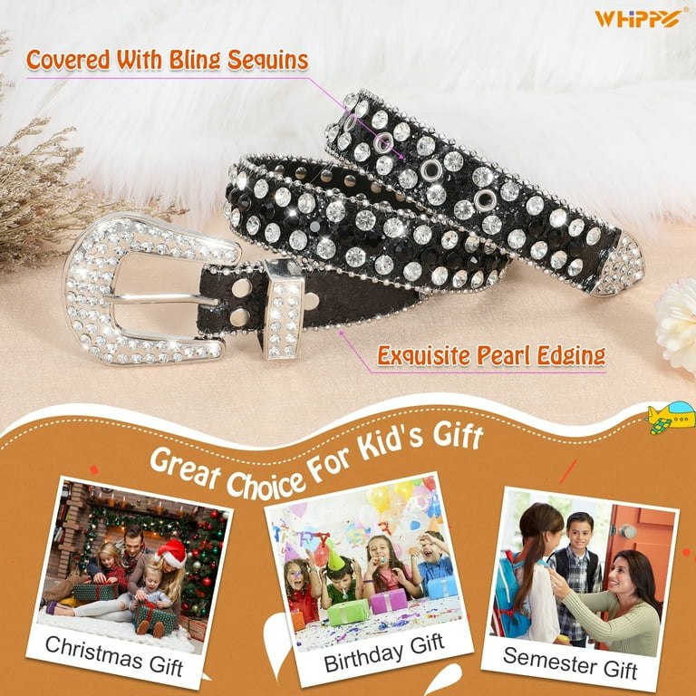 WHIPPY Kids Rhinestone Western Belt for Girls Boys, Studded