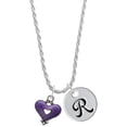 thumbnail image 1 of Delight Jewelry Silvertone Hot Purple Enamel Heart with Cutout Silvertone Script Initial Disc - R - Charm Necklace, 20"+3", 1 of 4