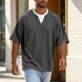 thumbnail image 4 of Fanshiluo Men's V Neck Drop Shoulder Short Sleeve T-Shirt, Fake Two-Piece Loose Casual Top,Size:L,Big and Tall Men, 4 of 7