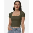thumbnail image 2 of Women's Square Neck Crop Top - Short Sleeve Slim Fit T-Shirt, Casual Summer Workout Tee, 2 of 6