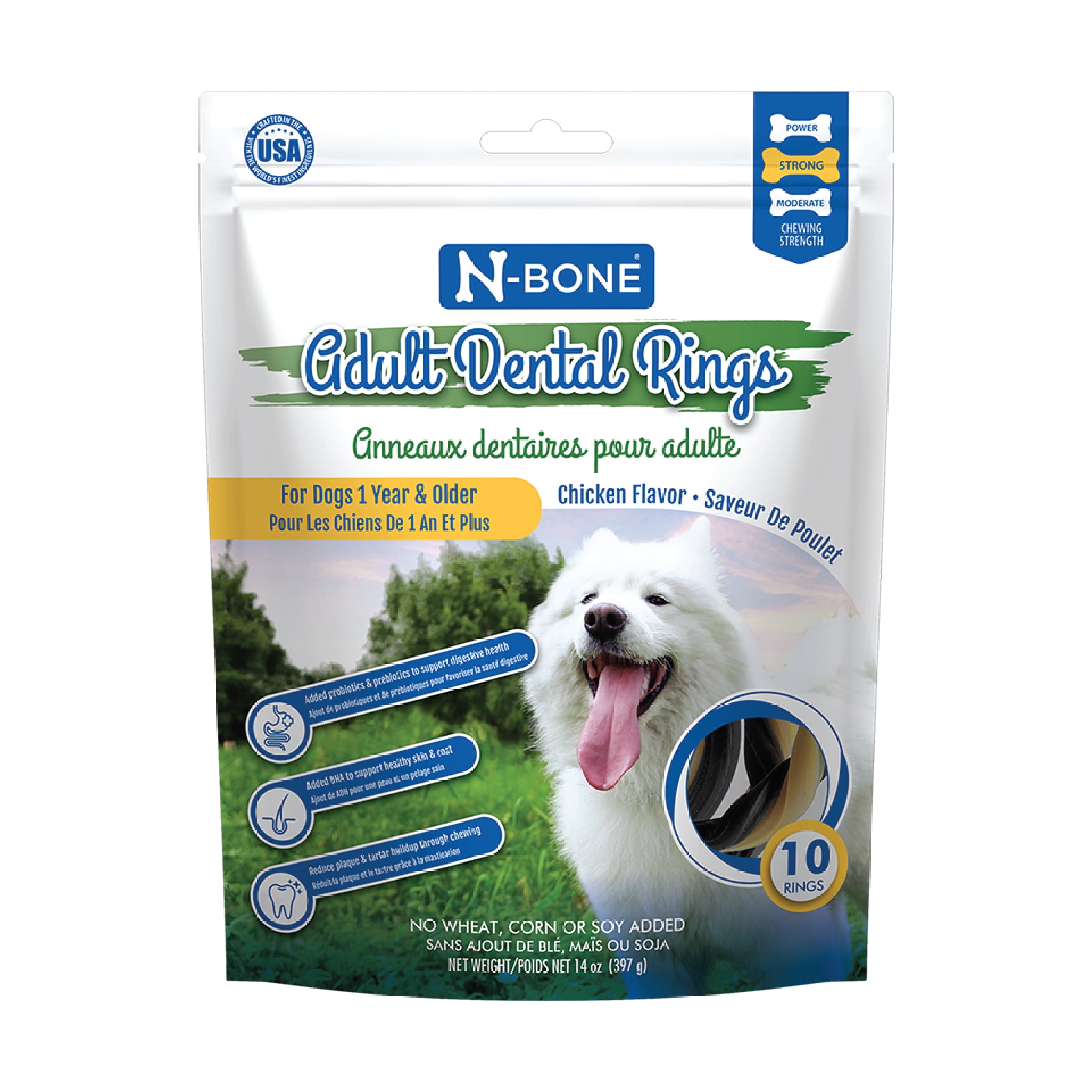 NBone Adult Dental Rings Chicken Flavor, 10 Treats, 14oz, Dried Chew