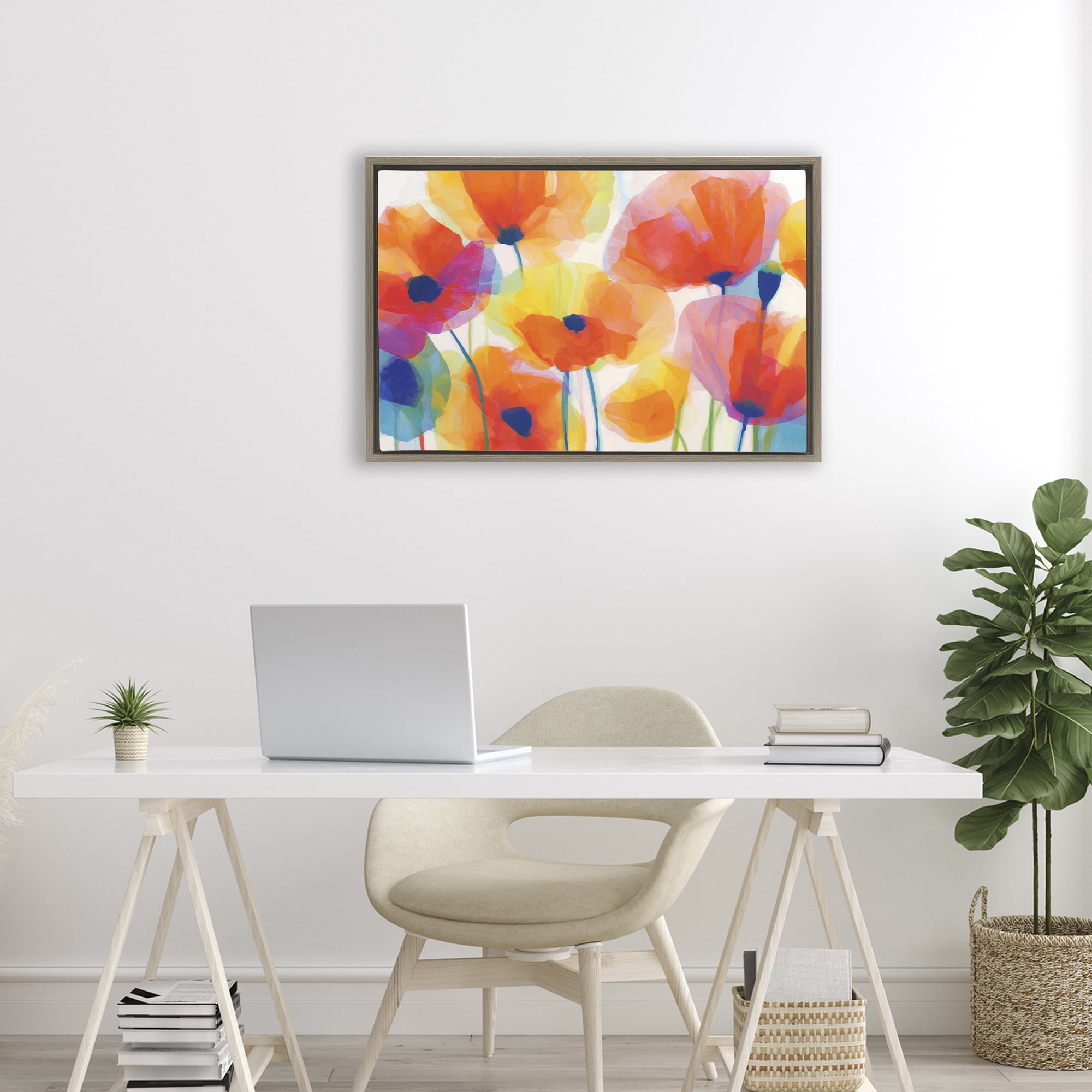 Stupell Industries Poppies At Golden Hour Brown Framed Floater Canvas Wall Art, design by Chromatic Storm Studio