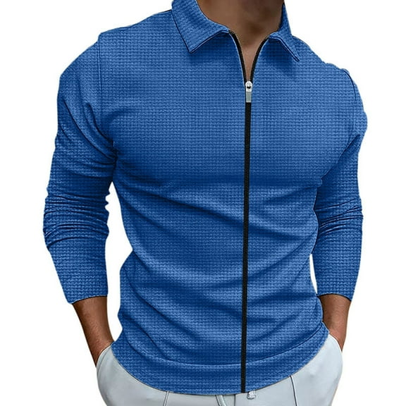 REDARER Mens Shirts - Male Casual Striped Fabric T Shirt Zipper Turn Down Collar Long Sleeve Tops T Shirt,Mens Long Sleeve Tee Shirts,Size:3XL
