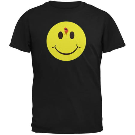 Smiley Face Bullet Hole Black Adult T-Shirt (Best Shirt To Wear Under Bullet Proof Vest)