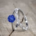 thumbnail image 4 of JeenMata 1.5 ct - Round Cut Lab Created Blue Sapphire - Vintage Wedding Ring - Trio Wedding Set - 18K White Gold over Silver, 4 of 6