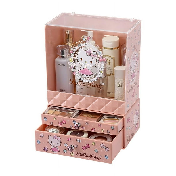 Organizador de maquillaje cosmético Hello Kitty PS para tocador, baño, dormitorio, belleza, soporte de almacenamiento de maquillaje de plástico apilable transparente