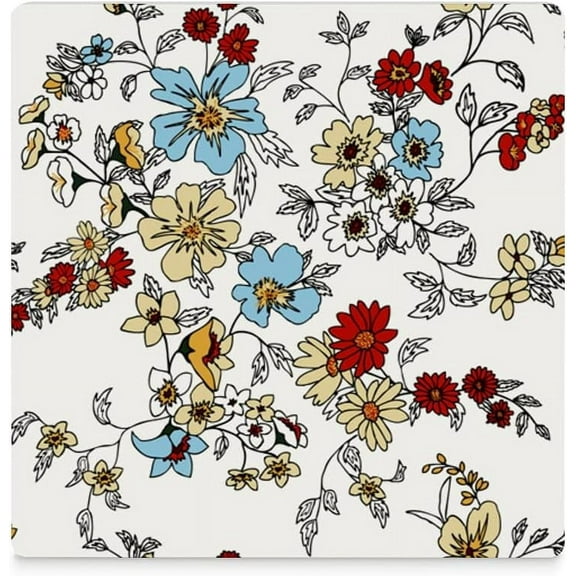 GZHJMY Seamless Floral Pattern Printed Square Ceramic Coaster for Drinks with Cork Base for Coffee Cups, Place Mats for Home Decor, 4 Pcs