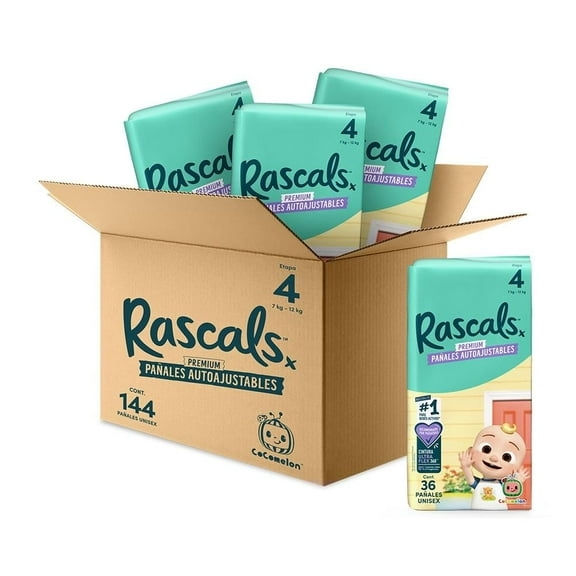 Pañales autoajustables Rascals Etapa 4 Unisex  144 piezas