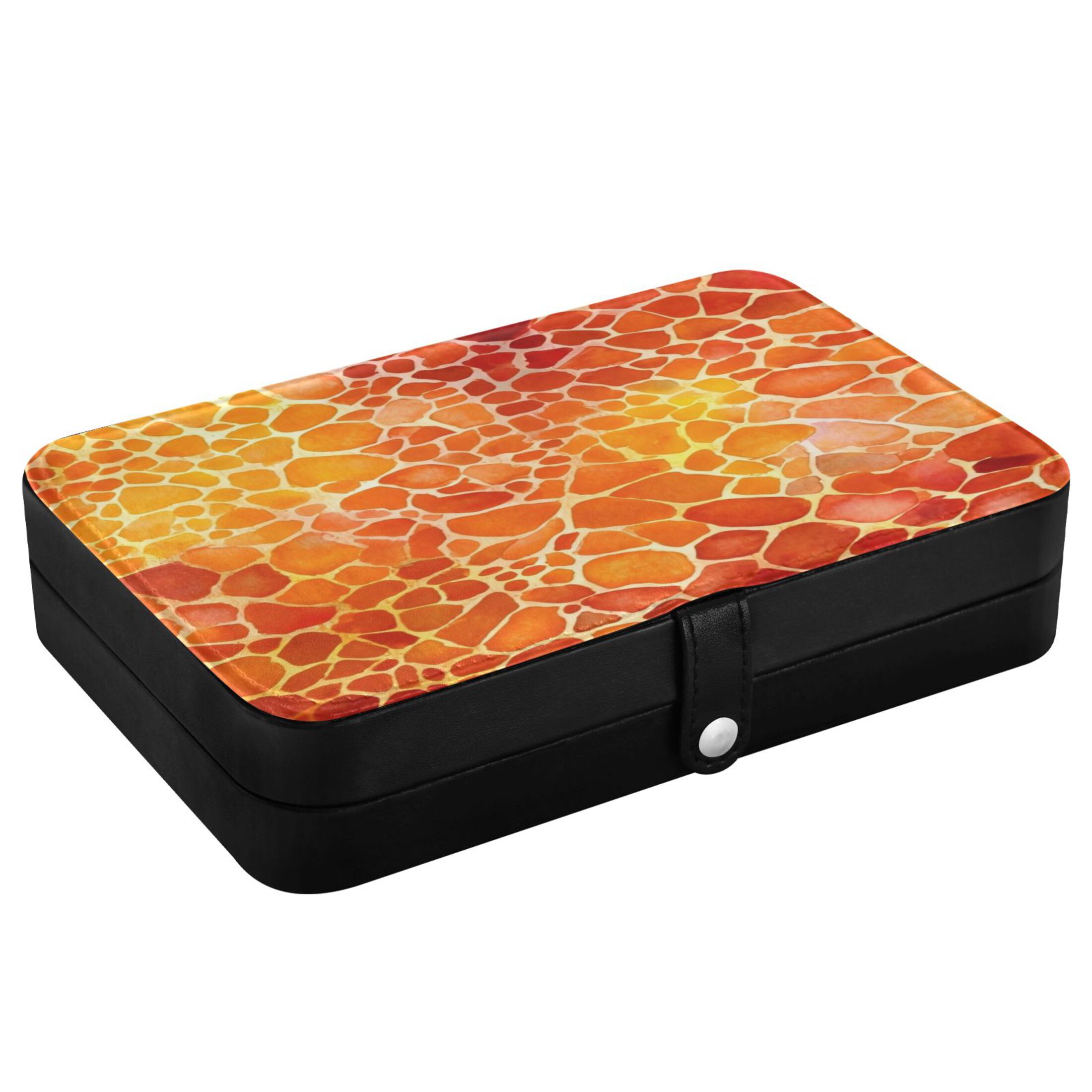 Leather Jewelry Box Rectangular 8.27x5.5x1.78In Travel Jewelry Storage Earrings Necklace Bracelet Watch Brooch Storage Beautiful Orange Pattern