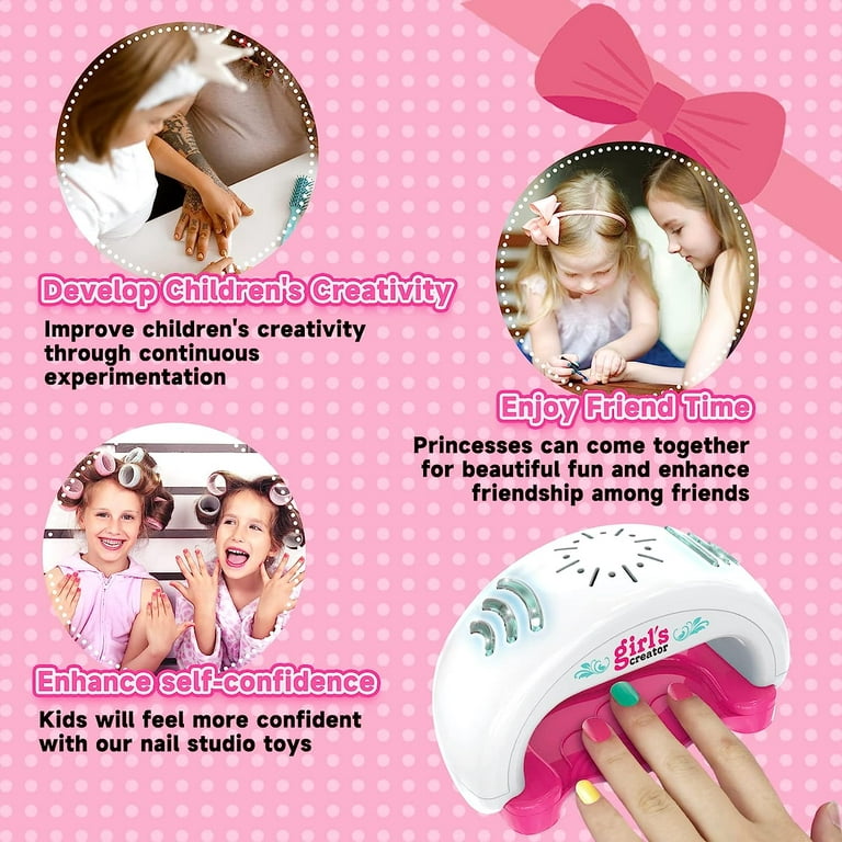 Nail Polish Kit For Girls 7-12 Years Old, Nail Art Toys For Girls Age 5 6 7  8 9 10 11 12, Nail Art Studio With Pink Nail Dryer For Girls, Ideal