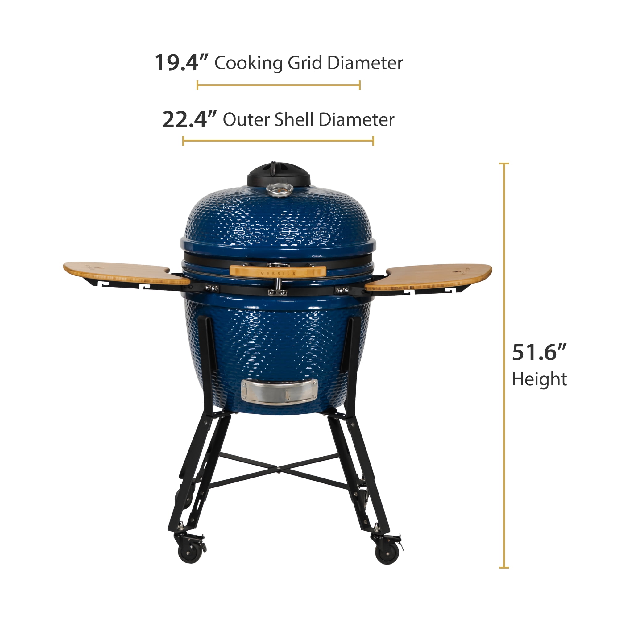 VESSILS Fleet - 22 Kamado Charcoal Grill Full Set with Accessories Matte  Black (19-in W)