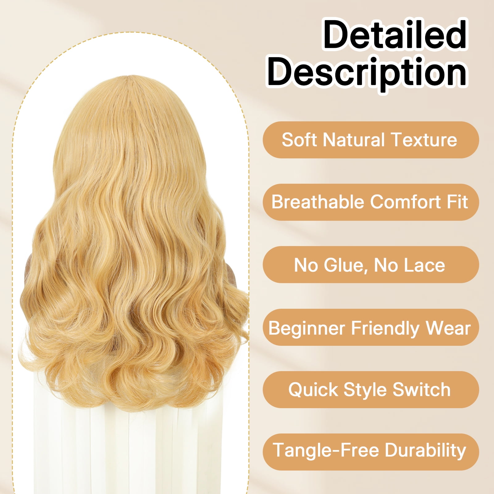 Phocas Headband Wig for Women Shoulder Length Blonde Wavy Wigs Natutal Looking for Daily Party Use