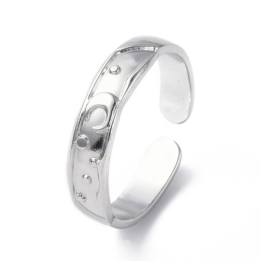2Pcs Crescent Moon Open Rings Stainless Steel Adjustable Knuckle Rings Stackable Finger Rings for Women Personalized Jewelry Stainless Steel Color