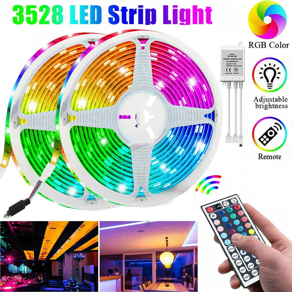 3528 SMD RGB Flexible LED Light Strip 600LEDs Kit 44 Key Remote Controller 