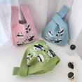 thumbnail image 2 of Lindo bolso de mano de panda para mujer, bolso de mano de lana de punto, estilo cubo, bolso de mano informal, bolso tipo lonchera, 2 of 5