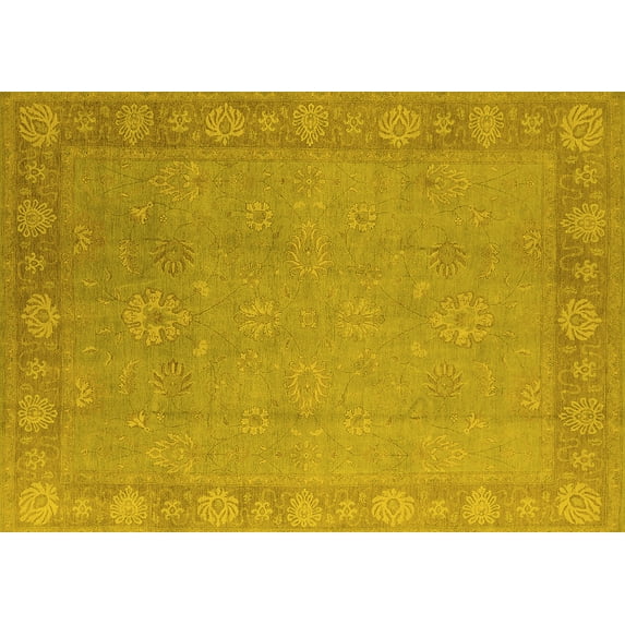 Ahgly Company Machine Washable Indoor Rectangle Oriental Yellow Industrial Area Rugs, 2' x 4'