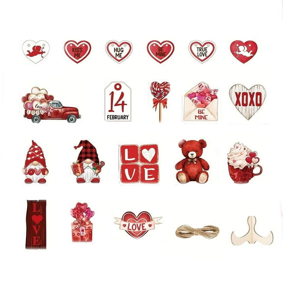 Nmdmisc 27Pcs Valentine's Day Tiered Tray Decor Happy Valentines Wood Sign Table Decor Little Bear Gnome Love Heart Be Mine XOXO Sign Tiered Tray for Valentine's Day