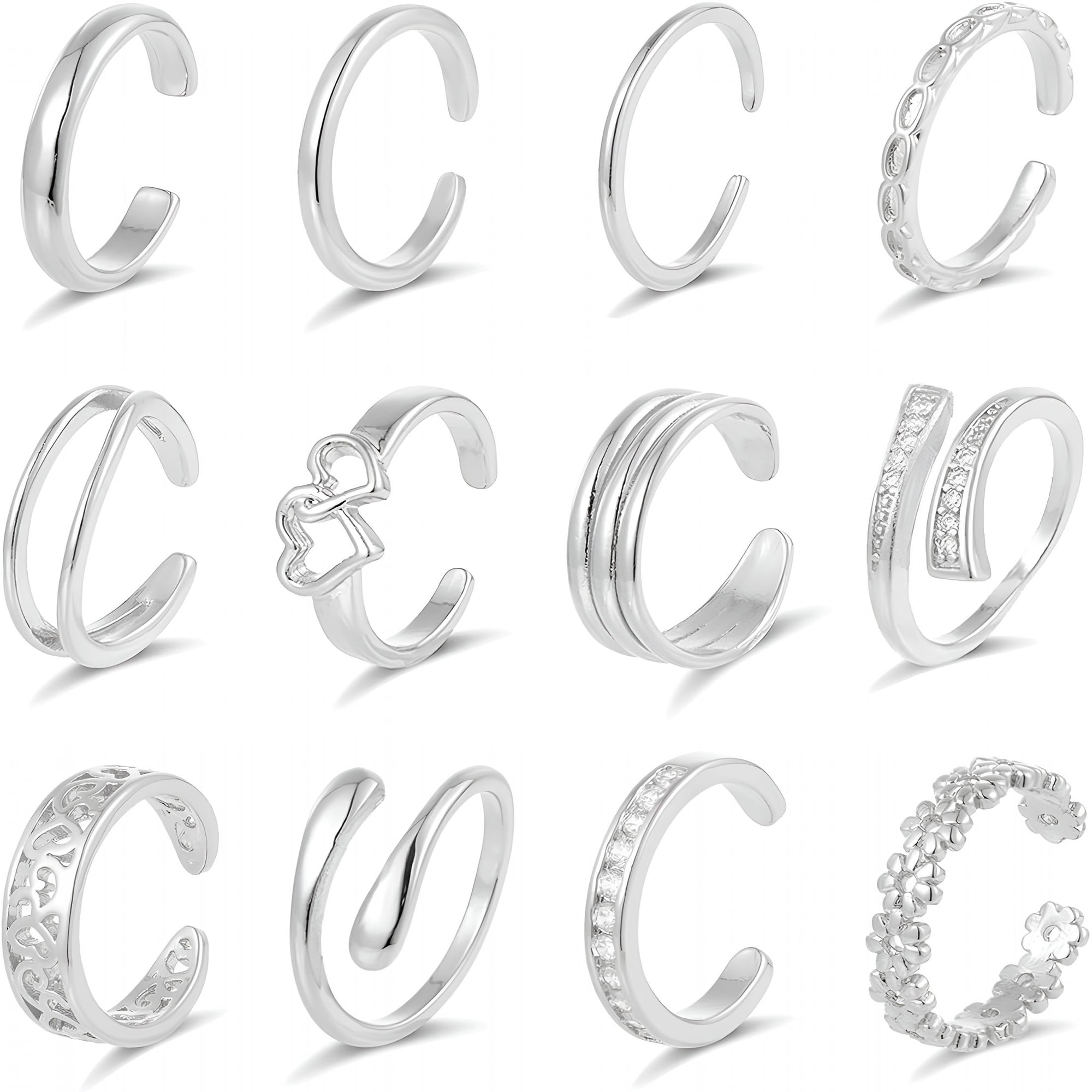 DESIGNICE 12Pcs Gold Filled Toe Rings for Women Simple Open Band Toe Ring Summer Beach Daisy Flower Snake Love Knot Thin Foot Jewelry Set Gold Silver Tone Adjustable
