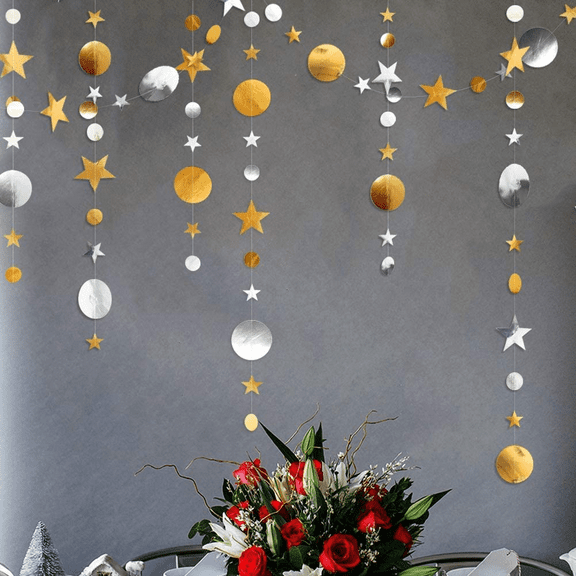 SHELLTON Gold And Silver Twinkle Little Star Party Garlands Glitter Hanging Moon Stars Decorations Kids Birthday Bday Baby Shower Wedding Ramadan EID Graduation Party Supplies